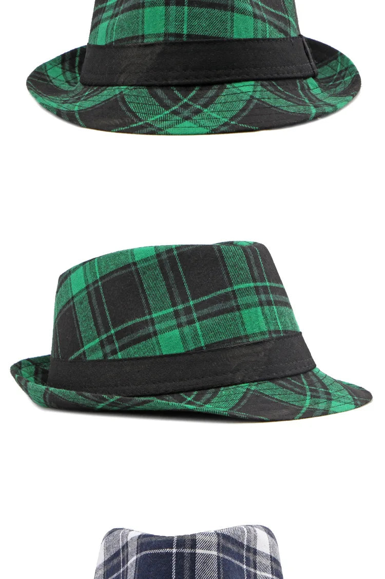Spring/Summer Classic Versatile Checkered Top Hat Women's British Retro Jazz Fedoras for Men