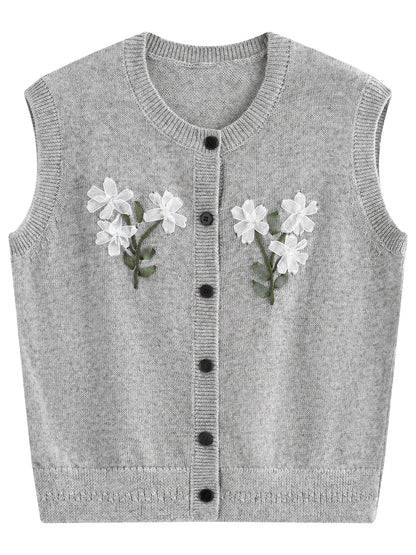 2026 Women's Linen Knit Vest Stand Collar Sleeveless Cardigan Top in Grey Layered Essential for Soft Aesthetic & Y2K Style