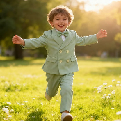 2-14 Yrs Toddler 3-Piece Suit Set Double Breasted Suit Jacket Pants Bowtie Birthday Communion Party Suit for Children