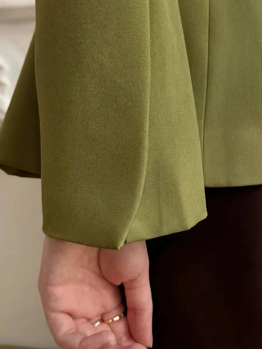 Women 2026 Spring Autumn Mandarin Collar Blazer Ruched Front Multi Row Buttons Long Sleeve Fit Formal Office Outerwear Coat