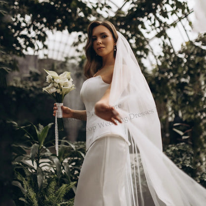 Strapless Wedding Dresses Mermaid Two Piece Corset Minimalist Bridal Gown Civil Elopement Wedding Bride