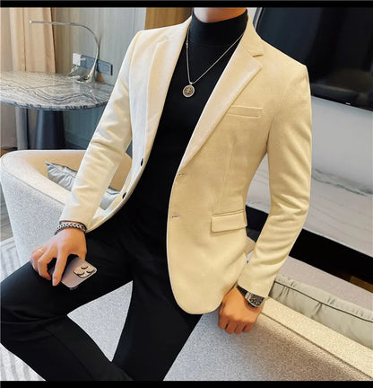 British Style Solid Color Slim Suit Jacket Men Fashion Casual Business Blazers Coats High Quality Social Wedding Elegant Jackets