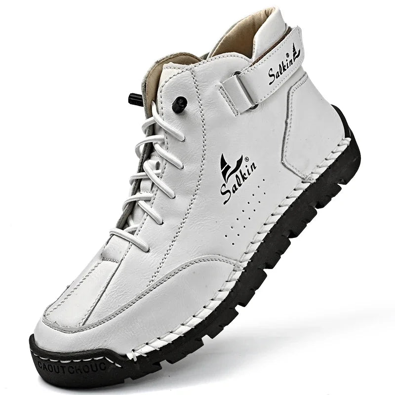 New 2024 Autumn Handmade Leather Men Boots Design Sneakers Man Breathable Casual Leather Shoes Men Ankle Boots Outdoor Boats