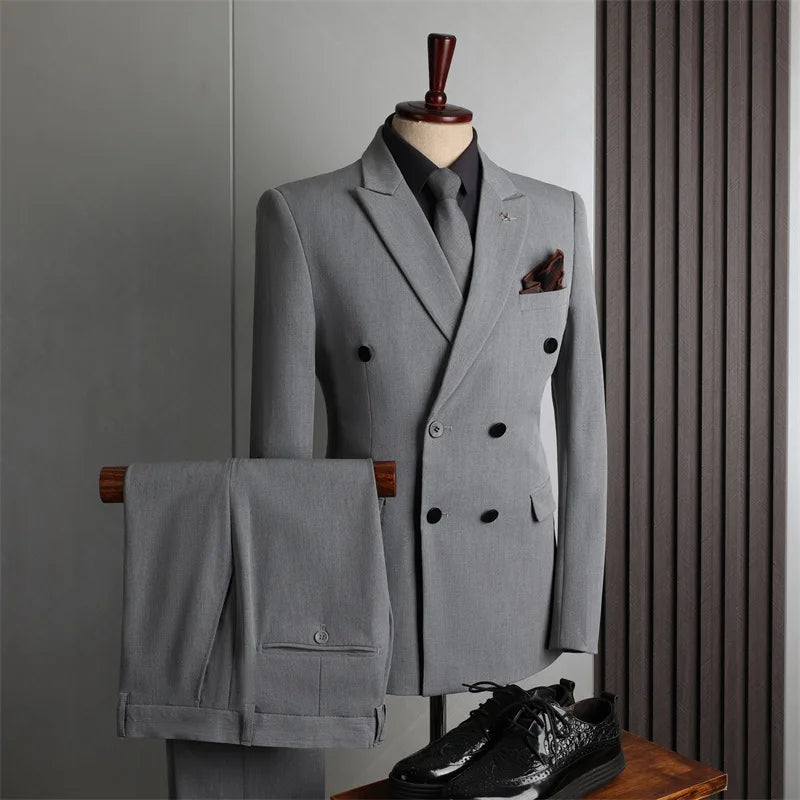 Classic Men Suit Sets Wedding Banquet Groomsman High Quality Blazer Pants 2 Pieces Evening Prom Male Leisure Slim Fit Outfits