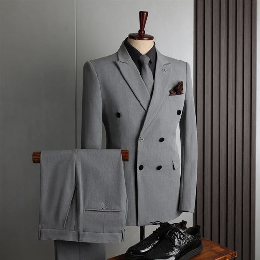 Classic Men Suit Sets Wedding Banquet Groomsman High Quality Blazer Pants 2 Pieces Evening Prom Male Leisure Slim Fit Outfits
