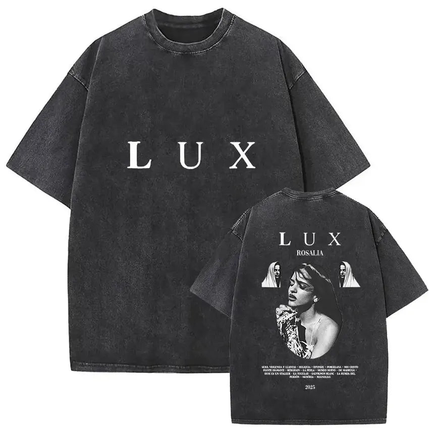 Rosalia Lux Tour Album 2025 Vintage Washed T Shirts Men Women Casual Oversized Cotton T-shirt Fashion Pop Print Clothing Tshirt