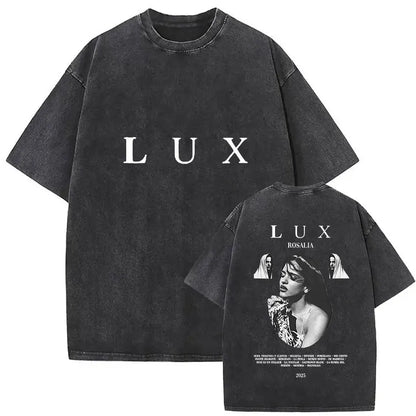 Rosalia Lux Tour Album 2025 Vintage Washed T Shirts Men Women Casual Oversized Cotton T-shirt Fashion Pop Print Clothing Tshirt