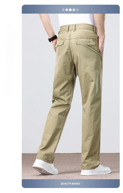 100% Cotton Straight Casual Pants Men's New Cargo Pocket Fashion Brand Comfortable High Quality Business Male Pants