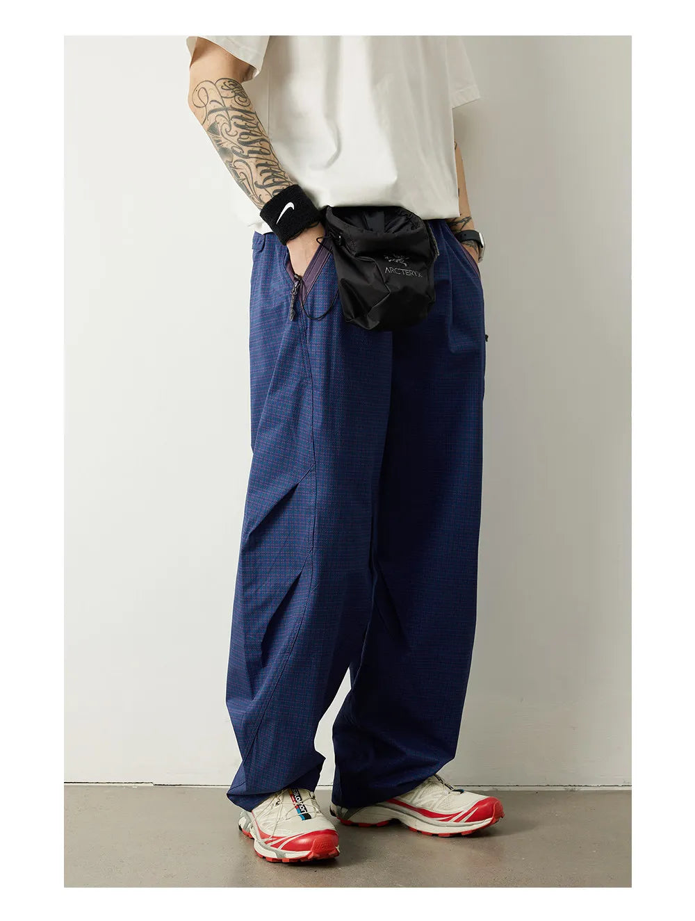 Unisex Lightweight Parachute Pants Spring Summer Outdoor Hiking Plaid Patchwork Color Block Loose Fit Casual Streetwear Trendy