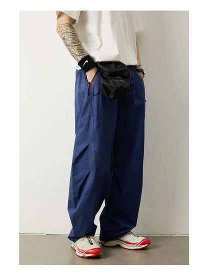 Unisex Lightweight Parachute Pants Spring Summer Outdoor Hiking Plaid Patchwork Color Block Loose Fit Casual Streetwear Trendy
