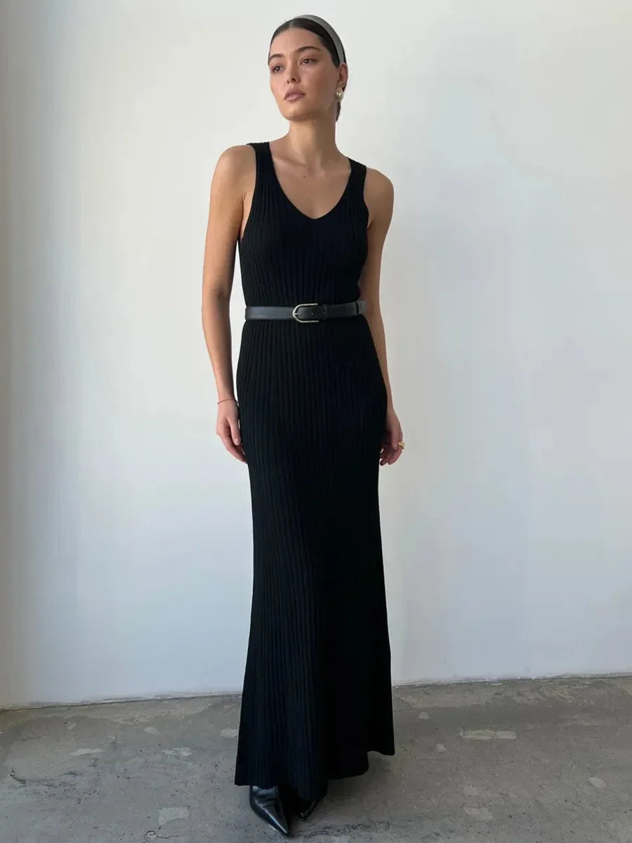 Women's Sleeveless Knitted Dress Strap Summer Fashion Wide Shoulder Inner Long Skirt Slim Fit Casual Dresses