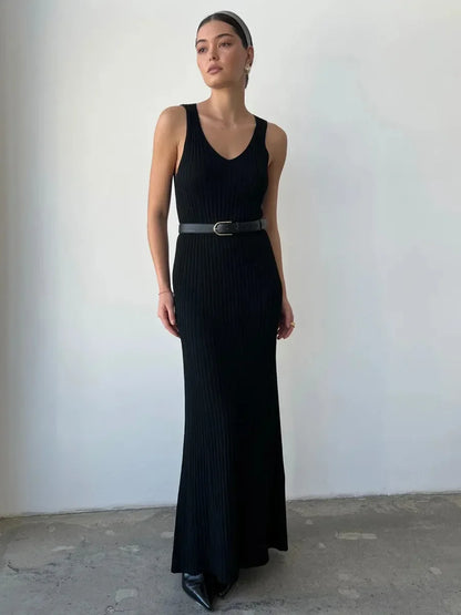 Women's Sleeveless Knitted Dress Strap Summer Fashion Wide Shoulder Inner Long Skirt Slim Fit Casual Dresses