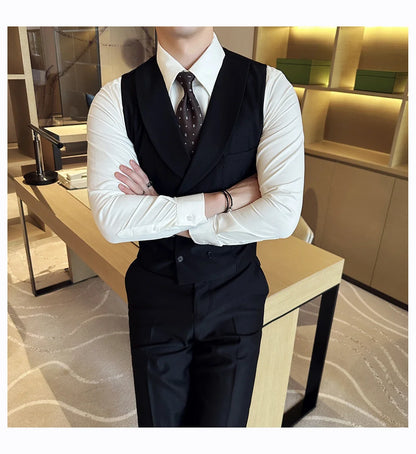Men Luxury Double Breasted Design Solid Vest Formal Groom Wedding Dress Suit Vest Set Fashion Mens Club Singer Clothing 6XL-M