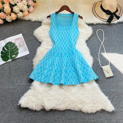 Brand Fashion A-line Short Women Dress Elegant Y2K Geometric Knitted Summer Dress Female Harajuku Black Party Vestidos