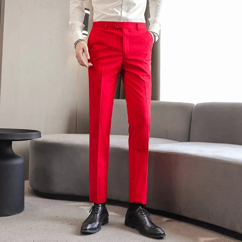 Plus Size 40-29 High Qualitys Men's Solid Color Slim Fit Suit Pants Fashion Business Formal Men Wedding Social Party Trousers