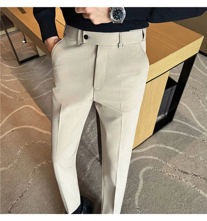 New Lnvisible Elastic Waistband Design Men Business Casual Pants High Quality Solid Slim Office Social Dress Suit Pant Oversized
