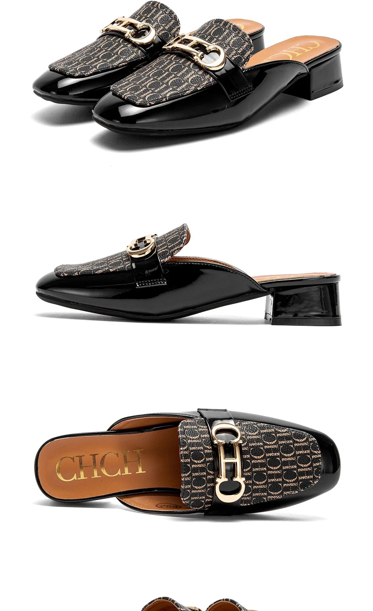 Buckle Mules for Women Round Toe Backless Flat Mules Slides Mules Shoes Ladies Slip-on Loafers students