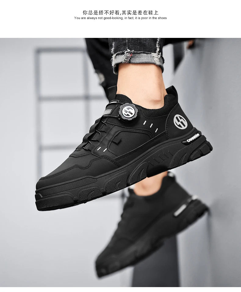 Men's boots autumn and winter new rotating shoelaces fashion casual boots youth outdoor boots anti slip soft sole workwear boots