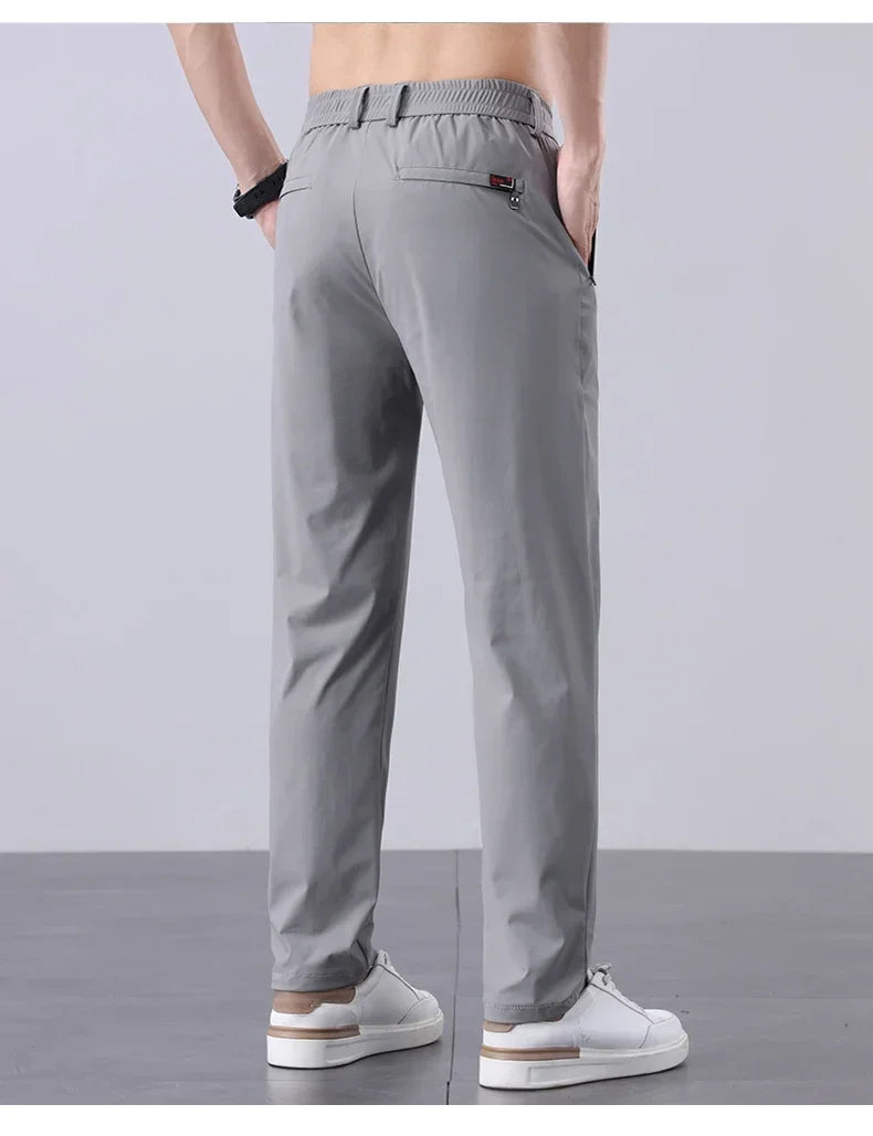 Korean Y2K Summer New Men's Ice Silk Pants All Match Elastic Sweatpants Office Business Casual Fashion Straight Suit Trousers