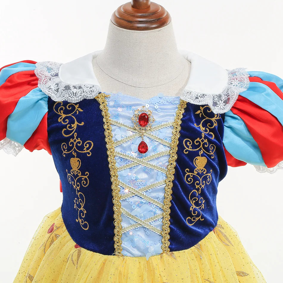 Girls Fantasy Birthday Dress Snow White Costume Deluxe Princess Ball Gown with Cape Toddler Christmas Frock Halloween Purim Robe