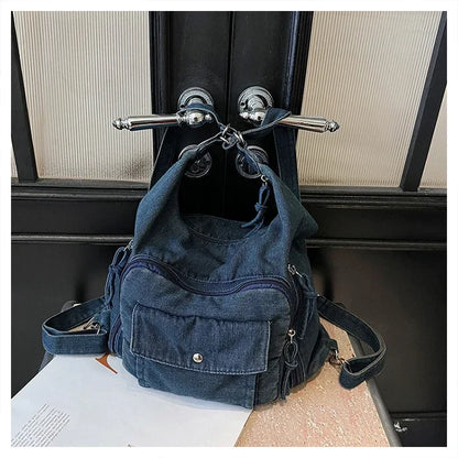Solid Color Denim Trendy Shoulder Bag for 2025 High Quality Fashion Zipper Large Capacity Versatile Women's Crossbody Bag