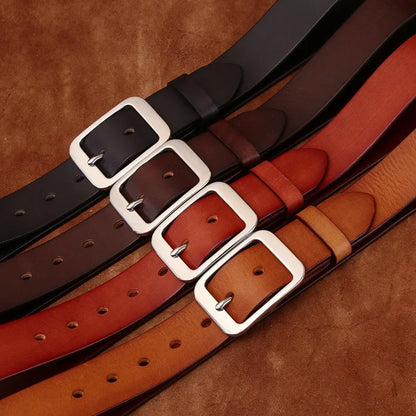 3.8CM Pure Cowhide Stainless Steel Needle Buckle Genuine Leather Casual Jeans Belt Men High Quality Luxury Male Strap Cintos