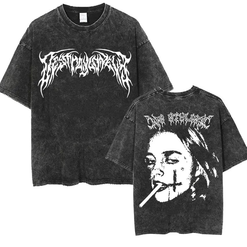 Retro Washed Playboi Carti I AM MUSIC Logo T Shirt Opium Ken Carson Narcissist Tour Antagonist Rap T-shirts Men's Oversized Tees