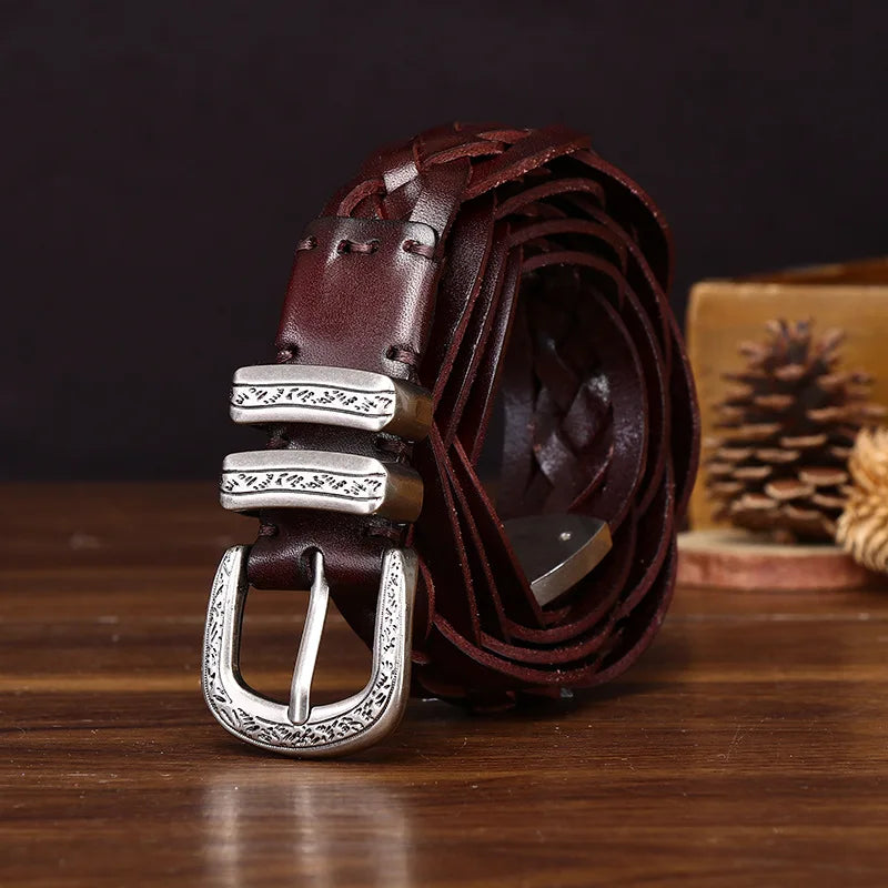 3.2CM Cowhide High Quality Genuine Leather Belts for Men Women Hand Woven Belt Strap Male Pin Buckle Jeans Cowboy Cintos Luxury