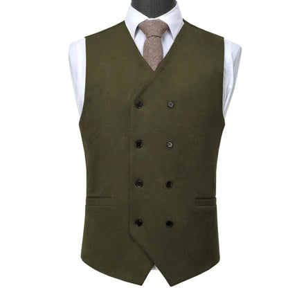 Men Vest Brown Suede Double Button Solid Waistcoat For Wedding Birthday Banquet Party Business Work Daily Casual Men Suit Vest