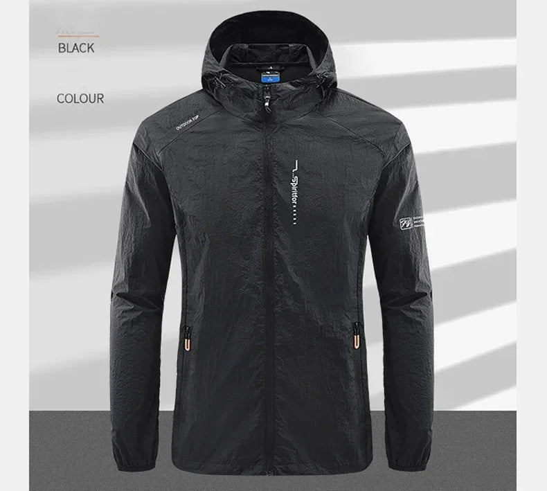 Men's UPF 50+ UV Protection Windbreaker Quick Dry Jacket Outdoor Sun-Protective Thin Hiking Fishing Cycling Hooded Sport Light