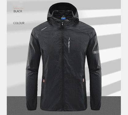 Men's UPF 50+ UV Protection Windbreaker Quick Dry Jacket Outdoor Sun-Protective Thin Hiking Fishing Cycling Hooded Sport Light