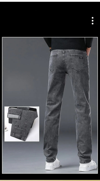 Men's New Stretch Straight Jeans Business Versatile Trendy Youth Casual Regular Long Pants for Spring Autumn Male Denim Trousers