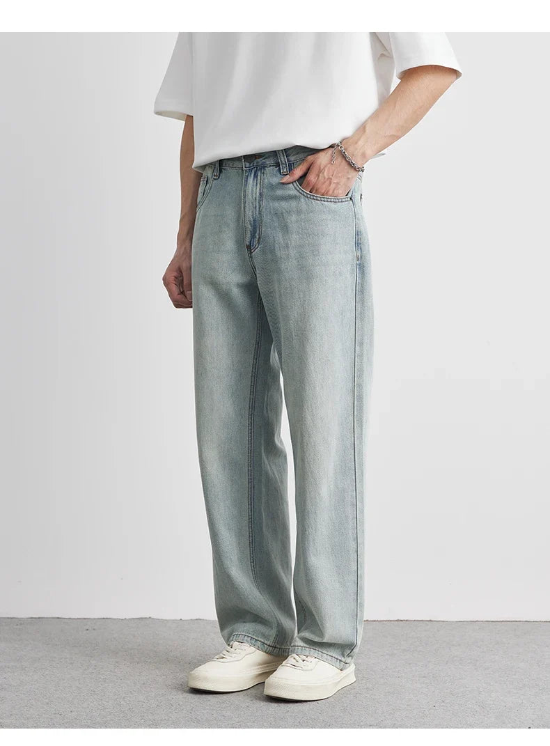 Straight Jeans Summer 2025 New Thin Retro Loose Casual Fashion Wide Pants Straight Pants Large Size Jeans 25-36