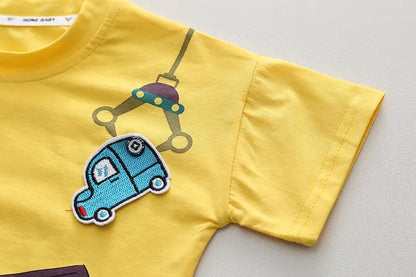Summer Children's Boys Infant Cotton Clothes Set Cars T-Shirt Shorts 2-Piece Toddler Fashion Tracksuit for Babies Aged 1-5 Years