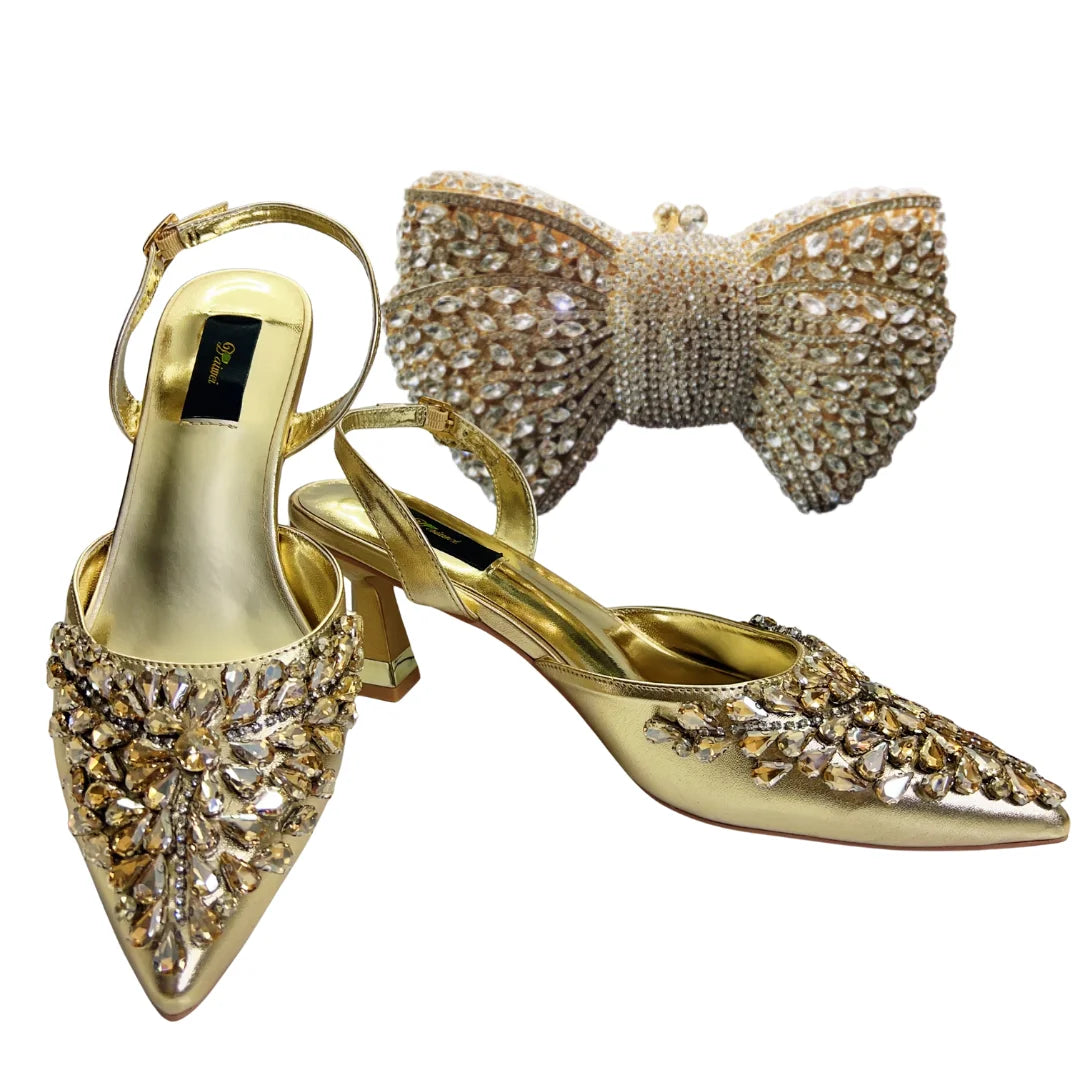 Women's Clutch Bag and Shoes Fairy Diamond High Heels Stylish Dress Shoes Pointed Toe Stiletto Heels Elegant Party Wedding Shoes