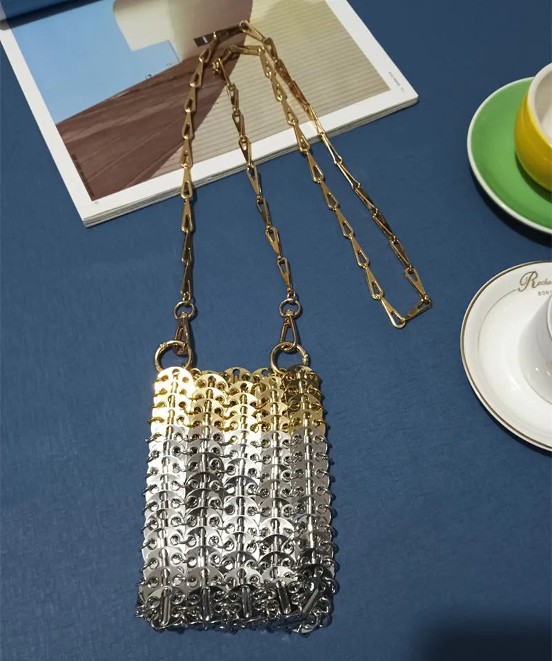 Women's Bag Designer Handbag Aesthetic Bags Hand Woven Metal Gold Silver Splicing Clutch Luxury Holiday Shoulder Bag Tote Bag