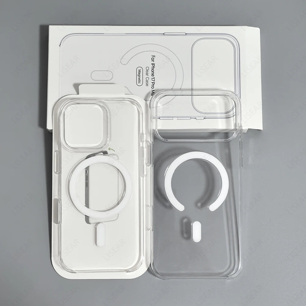 Original For Magsafe Clear Phone Case For iPhone 17 Air 16 15 14 13 12 Pro Max Mini Wireless Charging With Touch Camera Button