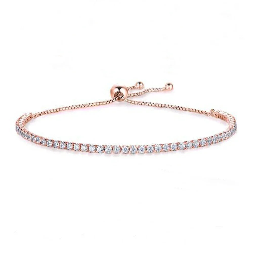 2mm Round Full Moissanite Diamond Tennis Bracelet for Women 925 Sterling Silver Plated 18K Gold Adjustable Wrist Chain Jewelry