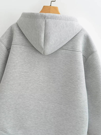 Autumn Women Casual Hooded Jacket Loose Oversize Zipper Hoodie Sweatshirts Solid Coat Office Lady Chic Outwear Tops