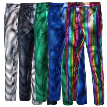 New Men Luxurious Sequined Checkered Suit Pants Fashion Male Dance Party Bar KTV Casual Dress Small Stretch Trousers