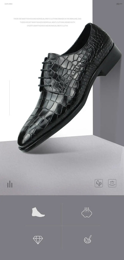 Top Grade Mens Genuine Leather Shoes Dress Party Shoes Men's Fashion Alligator Printing Luxury Zapatos De Hombre Genuine Leather