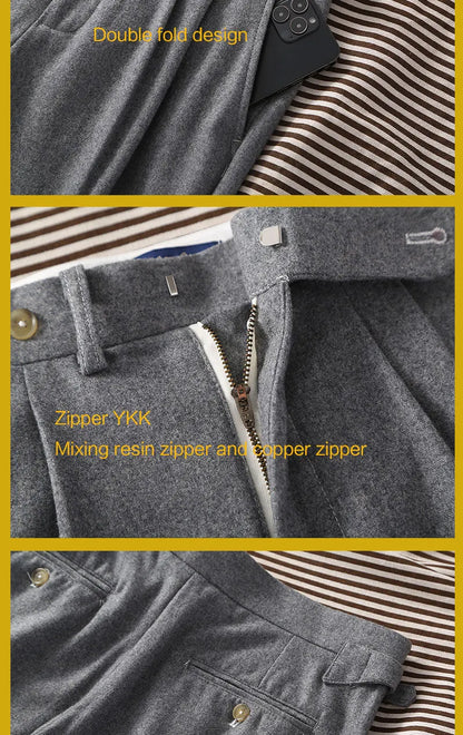 2026 Spring Light Flannel Loose Straight Casual Pants with Italian Parisian Button Adjustment - Customizable Men's Suits
