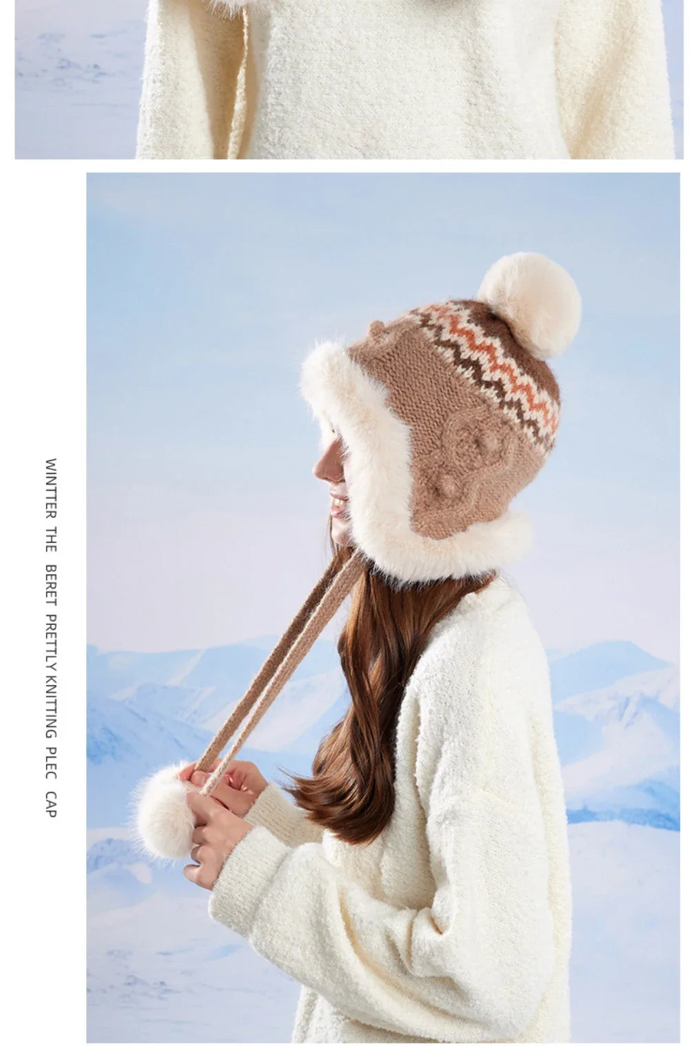 New Thick Warm Women Winter Hat Skullies Beanies Knitted Fur Hat Three Fur Ball Beanie Hat Female Earflap Cap Russian Hat