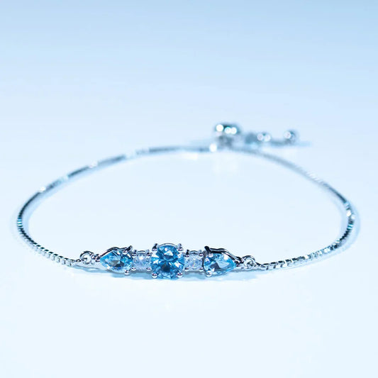 Bracelets en argent sterling 925, bracelet jonc ajustable en topaze bleue nano, bracelets ronds en forme de poire pour femme, pour mariage
