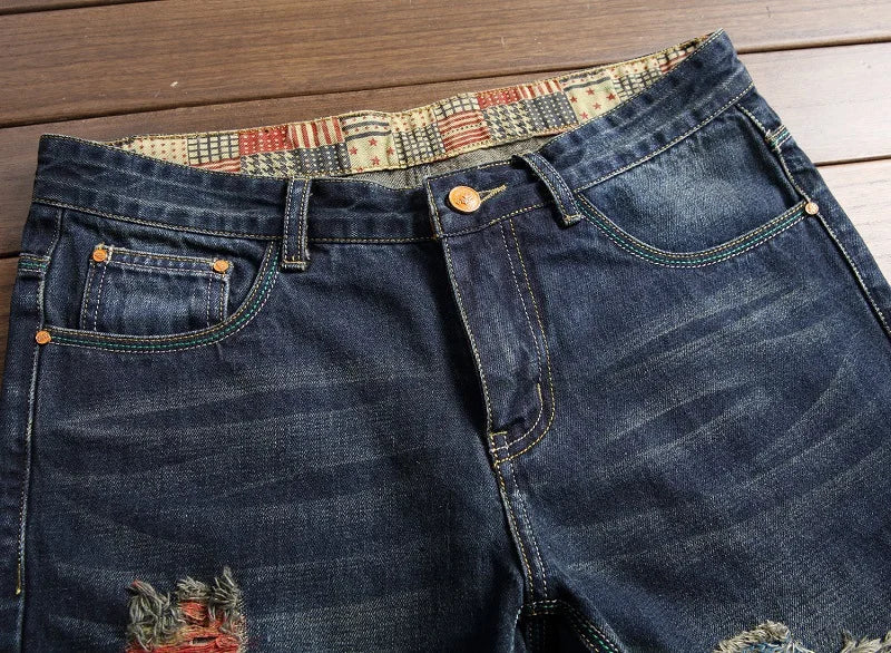 2026 New Men's Yellow Jeans, Blue Stretch Biker Trousers, Broken Hole Jeans, Fashion Popular Men Denim Pants Big Size 29-42