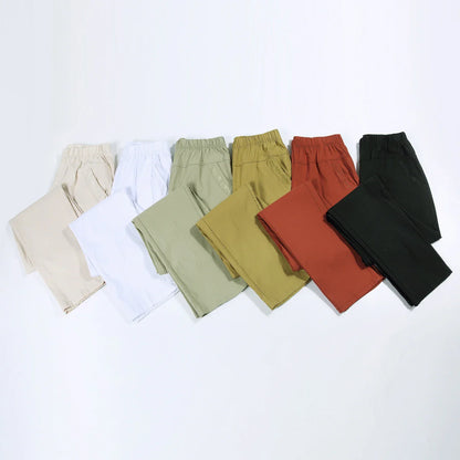 Summer Casual Washed Cotton Women's Plus Size Pants 2025 Elastic Waist Office Casual Outdoor Trousers Breathable Cool Clothing