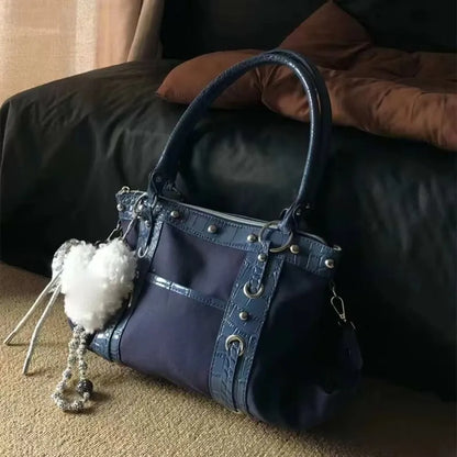 Vintage Style Y2K Patchwork Shoulder Bag Riveted Design Large Capacity Underarm Bag Handbags Women Casual Wear