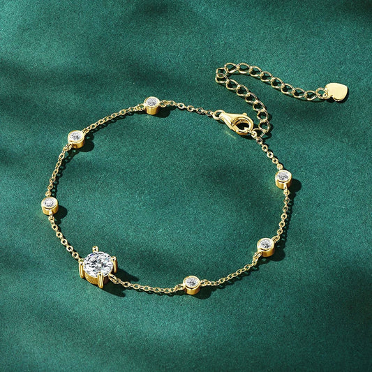 Bracelets 7 pierres 100 % vraie moissanite pour femme couleur D Griffe à quatre branches Argent sterling S925 Chaîne de luxe Bijoux en diamant de laboratoire