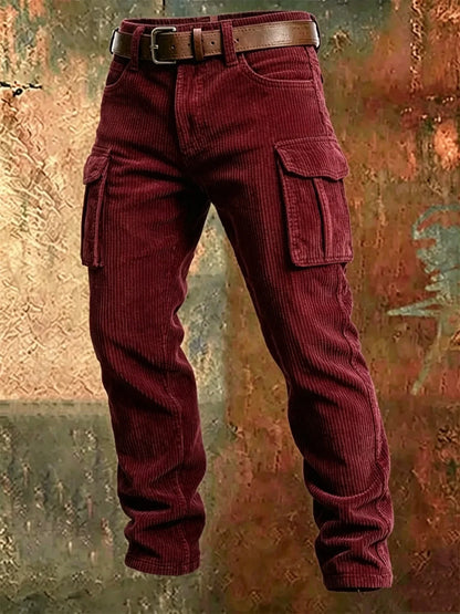 2025 Spring Summer Stylish Straight Cargo Pants Men Casual Texture Corduroy Trousers For Men Daily Leisure Loose Pant Streetwear