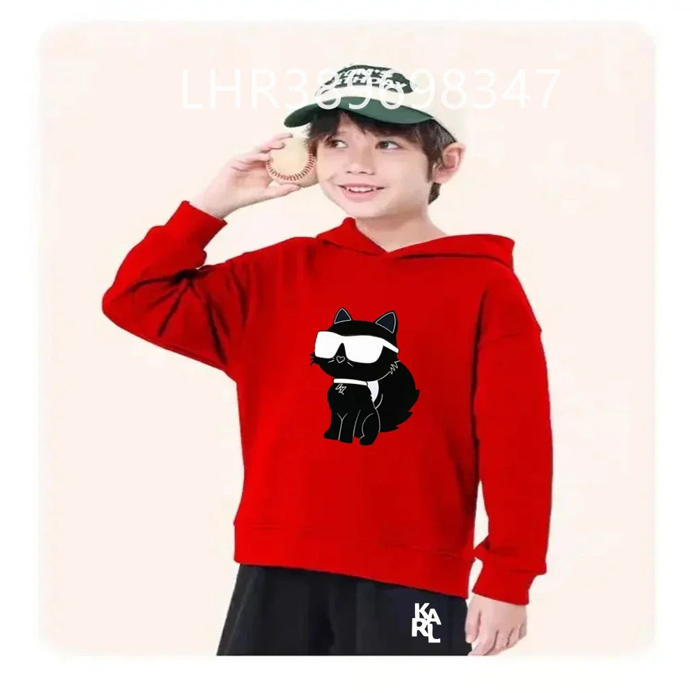 White Cat Black Cat Children's Hoodies Top+Bottom Suit Girls Pink Boy Black Age 3-12 Coat Casual Toddler Long Sleeves Clothing
